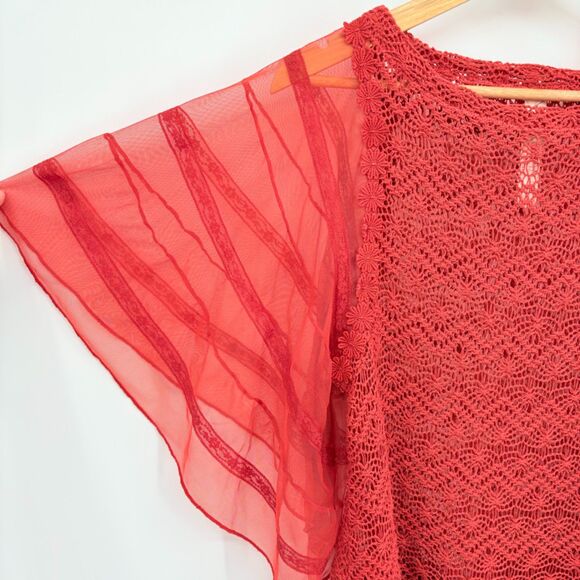 Free People Crochet Lace Angel Sleeve Blouse in Orange New Romantics Sz XS, Boho - Picture 5 of 9